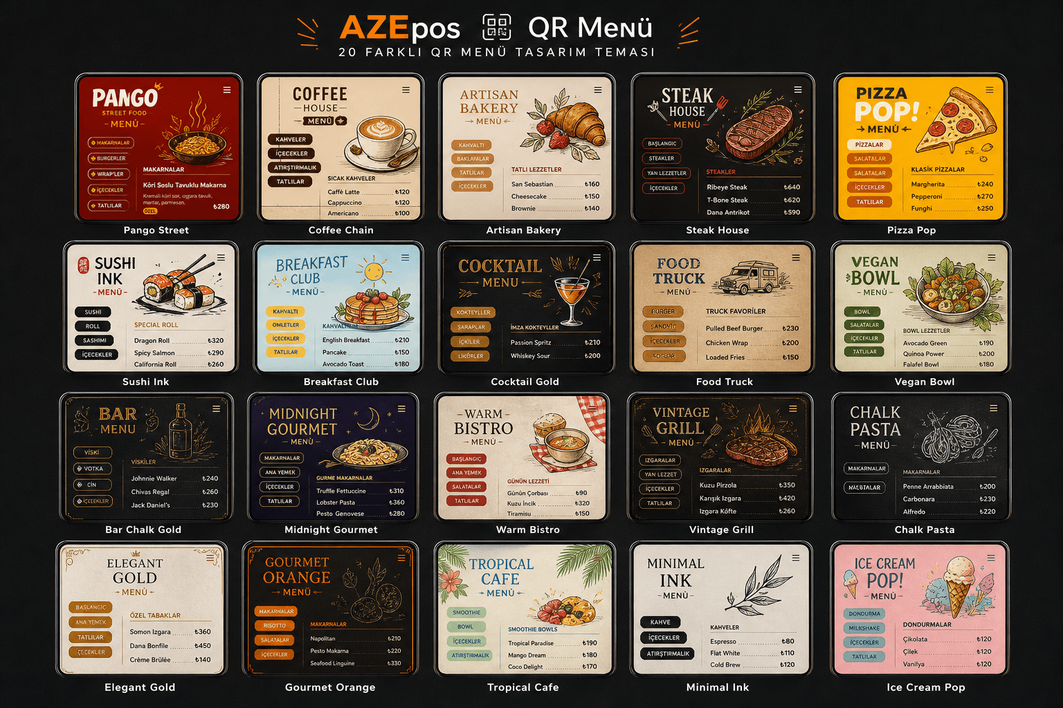 AZEPOS QR menü şablonu